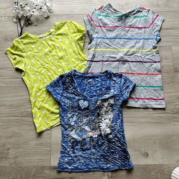 Justice Arizona Jeans Tshirt Bundle Kitten Polka Dot Stripes Rainbow Size 7/8 - Picture 1 of 7
